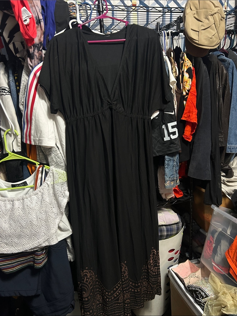 Source Unknown Black Maxi Dress with Embroidered Hem